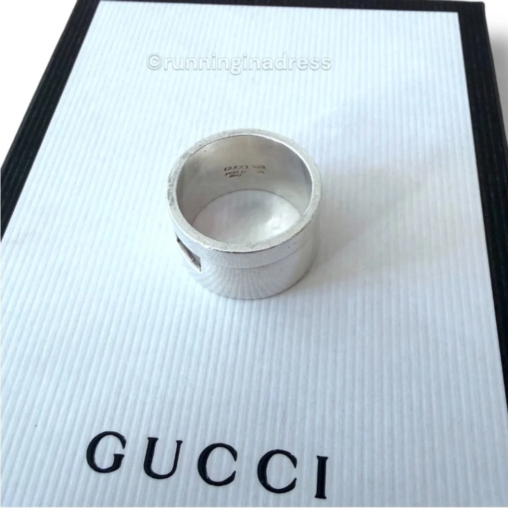 Vintage Gucci Tom Ford Era Geometric G Wide 925 Sterling Silver Ring 8.5 Y2K